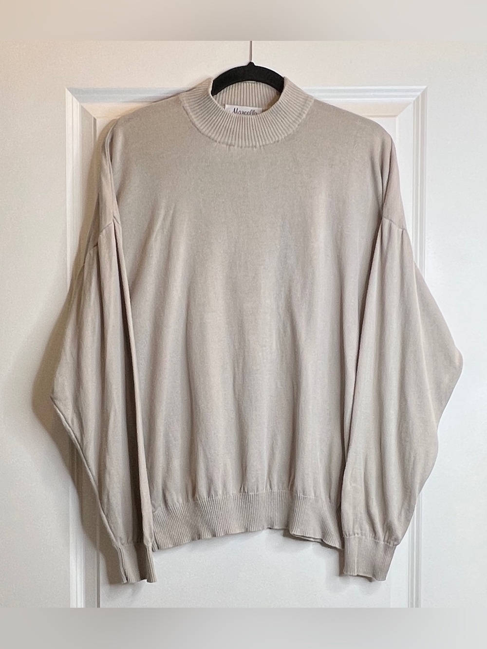 Marcello Vintage Small Beige Cotton Modal Lightweight Mock Neck Knit Sweater